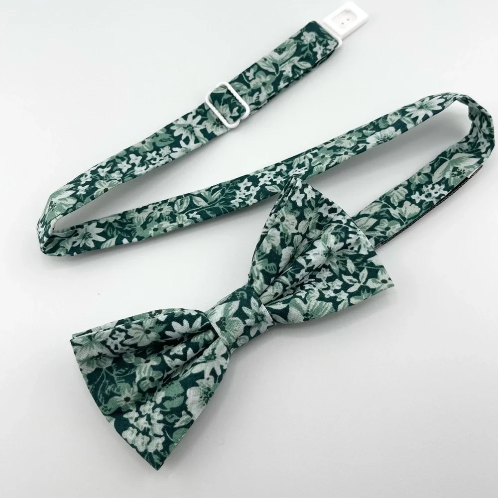 Pine Green Floral Pattern Pre-Tied Boys Bow Tie